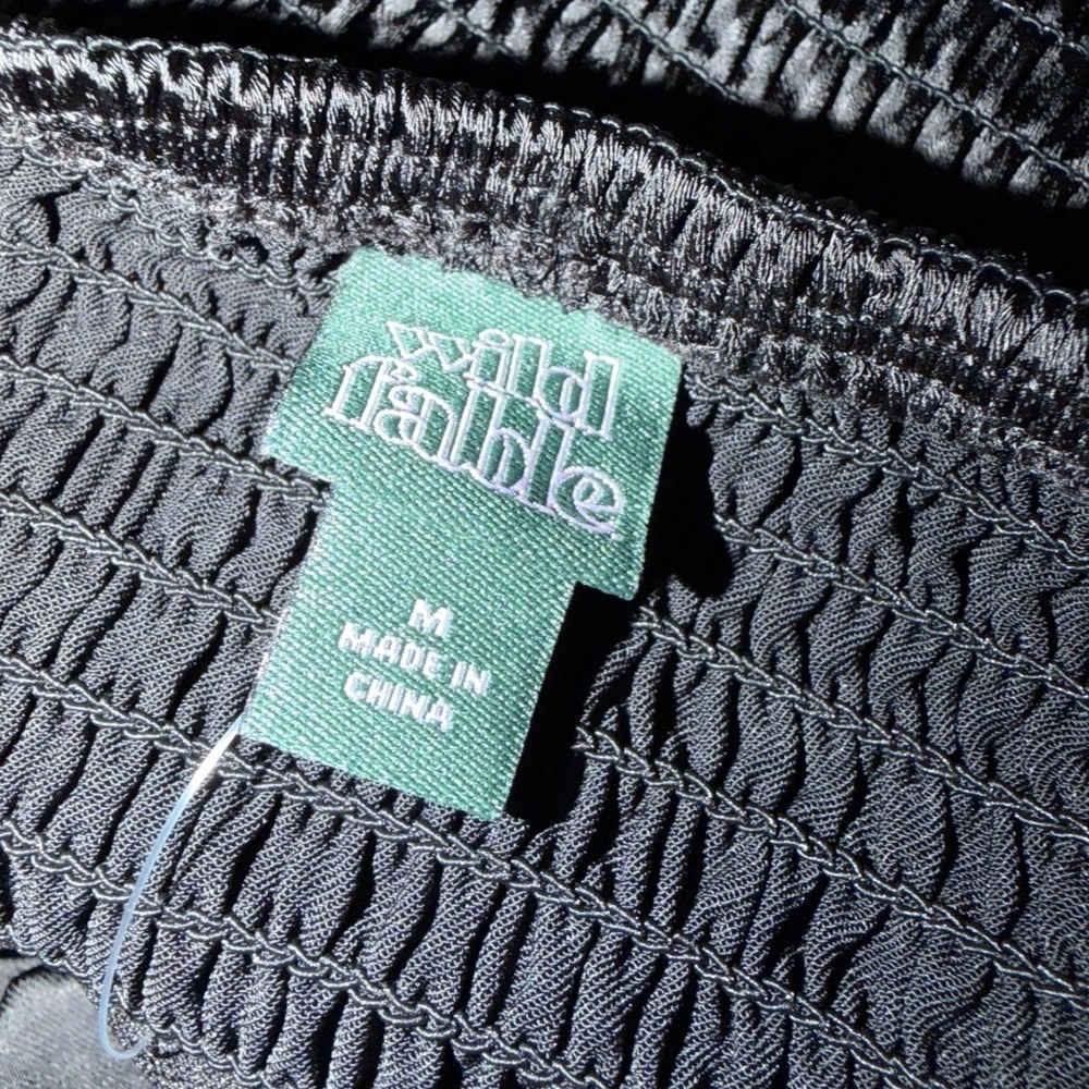 Wild Fable‎ Black Satin Ruched Strap Smocked Back Crop Top Square Neck M, NWT - Picture 4 of 7